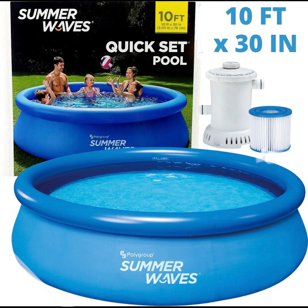 Summer Waves 10'x30" Quick Set Inflatable Above Ground Pool w/ Filter Pump - NEW